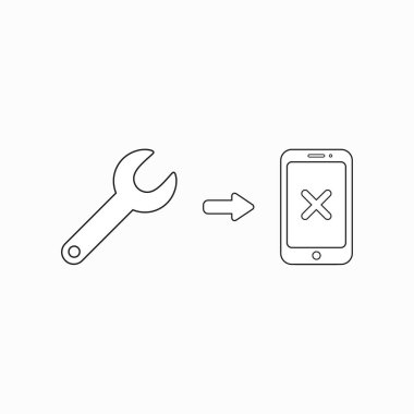 Vektör simge somun anahtarı ile onarım smartphone kavramı.
