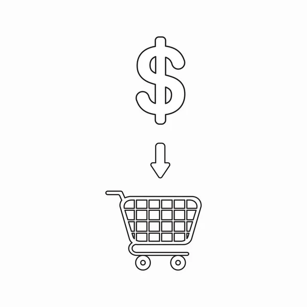 Vector icon concept of dollar symbol into shopping cart. — Stock Vector