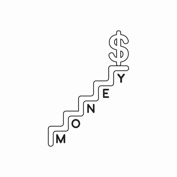 Icône vectorielle concept de l'argent mot dans les escaliers et symbole dollar à — Image vectorielle