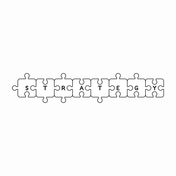 Concept d'icône vectorielle de mot de stratégie écrit sur huit puzzle jig — Image vectorielle