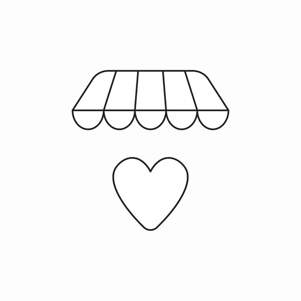 Conceito de ícone vetorial de coração sob toldo de loja . — Vetor de Stock