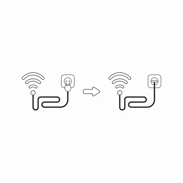Conceito de ícone vetorial do símbolo wifi sem fio com cabo e plugg —  Vetores de Stock