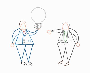 Elle çizilmiş vektör işadamı işçi kötü bir fikir ve patron sho var