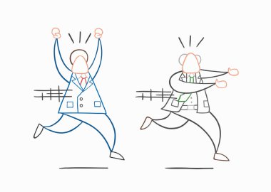 Elle çizilmiş vektör patronu öfkeli işadamı işçi kaçar