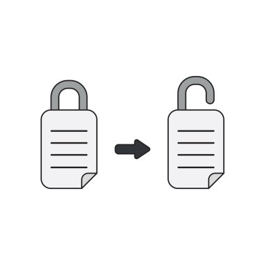 Kağıt asma kilitvektör simgesi kavramı, kapalı ve açıldı. Siyah 