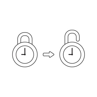 Kapalı saat asma kilidi vektör simgesi kavramı açıldı.