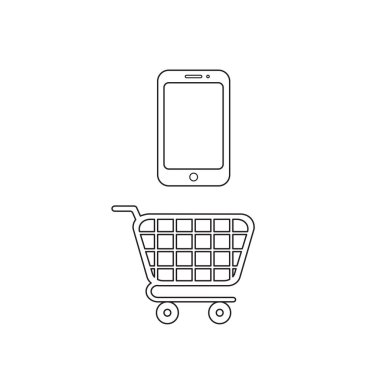 Alışveriş sepeti üzerinde akıllı telefonun vektör simgesi kavramı.