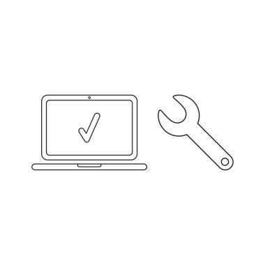 Onay işareti ve anahtarlı dizüstü bilgisayarın vektör simgesi kavramı.