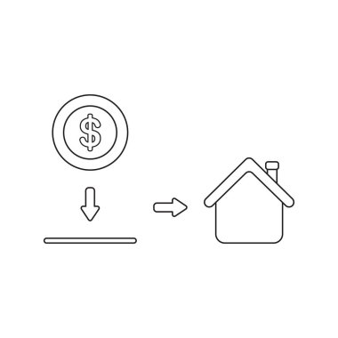 Ev için moneybox içinde dolar sikke Vektör simgesi kavramı.