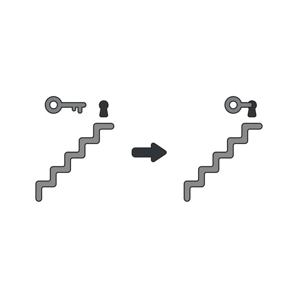 楼梯顶部钥匙孔的矢量图标概念和解锁。布拉克 — 图库矢量图片