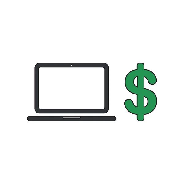 Vector icon concept of laptop computer with dollar. Black outlin — Stock Vector