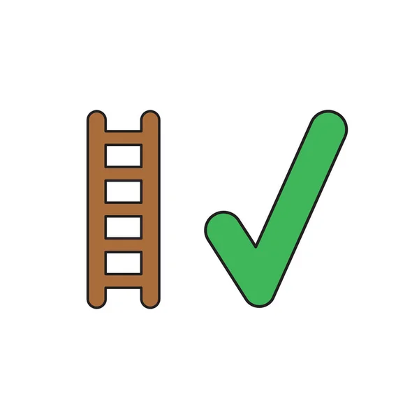 Icono vectorial concepto de escalera con marca de verificación. Negro esboza un — Archivo Imágenes Vectoriales