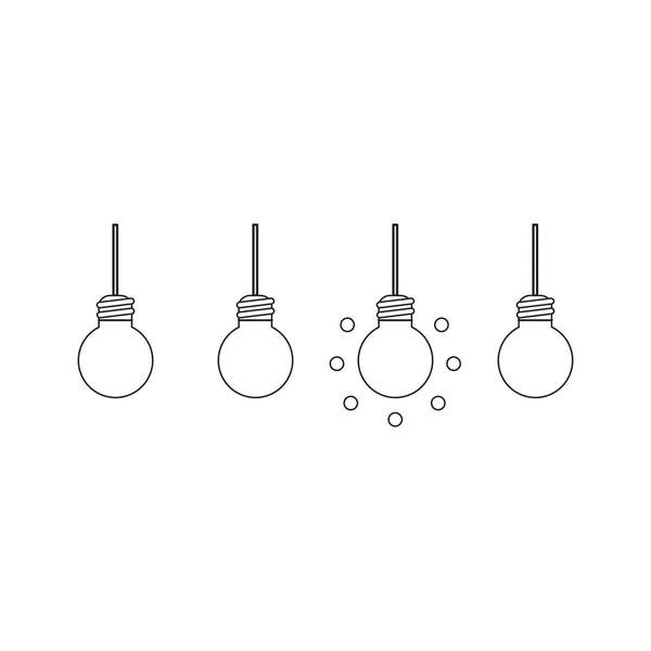 Vector icon concept of three light bulbs and one glowing light b — Stock Vector