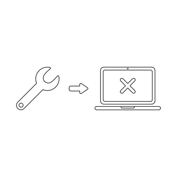 Concetto di icona vettoriale di chiave con marchio x all'interno del computer portatile . — Vettoriale Stock