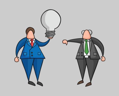 Elle çizilmiş vektör işadamı işçi kötü bir fikir ve patron sho var