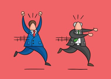 Elle çizilmiş vektör patronu öfkeli işadamı işçi kaçar