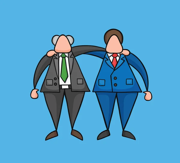 Ручной вектор счастливый босс и бизнесмен, обнимающие друг друга — стоковый вектор