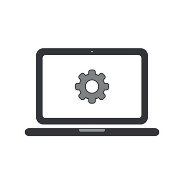 Dişli ile dizüstü vektör illüstrasyon simgesi kavramı.