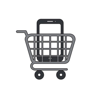 Alışveriş sepeti içinde akıllı telefon Vektör simgesi kavramı.