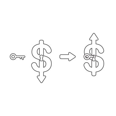 Anahtar deliği ve anahtar un ile aşağı dolar ok vektör simgesi kavramı