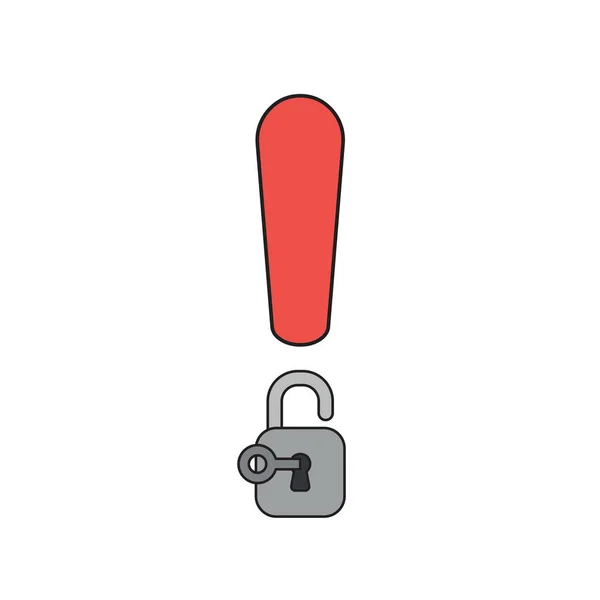 Concepto de icono vectorial de signo de exclamación con candado y llave — Vector de stock