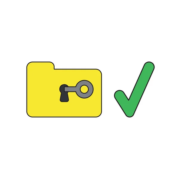 Concept d'icône vectorielle du dossier de déverrouillage de clé avec coche . — Image vectorielle