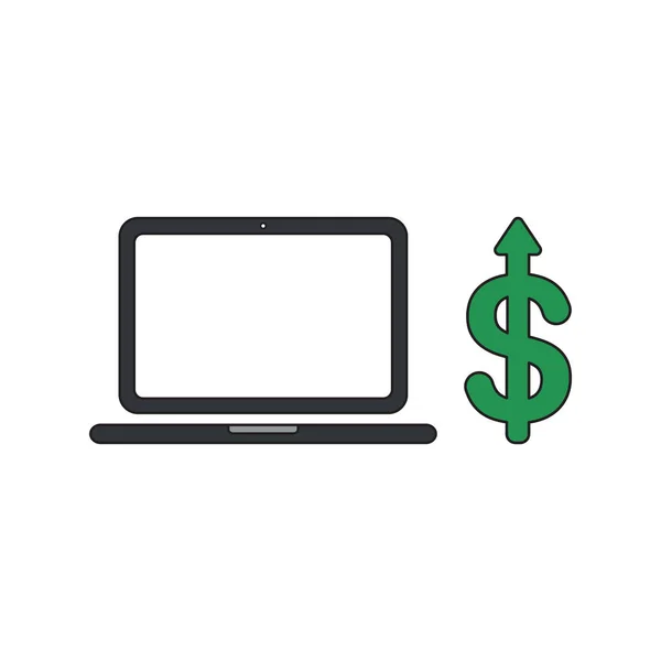 Vector icon concept of laptop computer with dollar arrow moving — Stock Vector