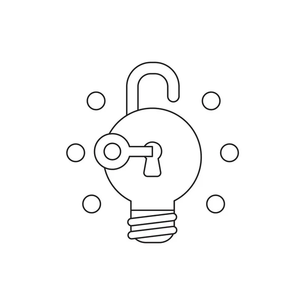 Vector icon concept of key unlock light bulb padlock and glowing — Stock Vector