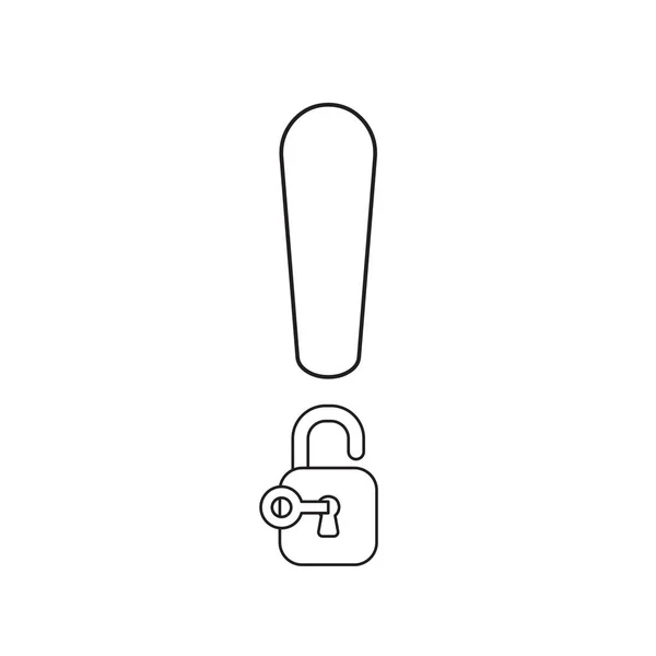 Concepto de icono vectorial de signo de exclamación con candado y llave — Vector de stock