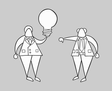 Elle çizilmiş vektör işadamı işçi kötü bir fikir ve patron sho var