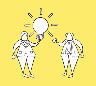 Elle çizilmiş vektör işadamı işçi iyi bir fikir ve patron sh var