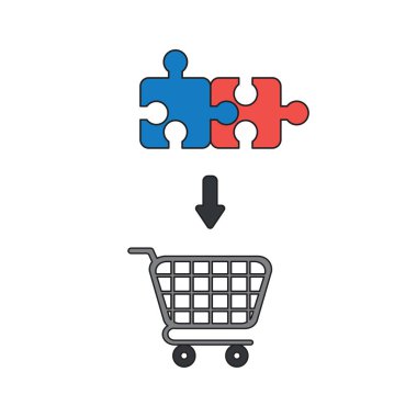 Shoppi içinde iki bağlı bulmaca parçaları vektör simgesi kavramı