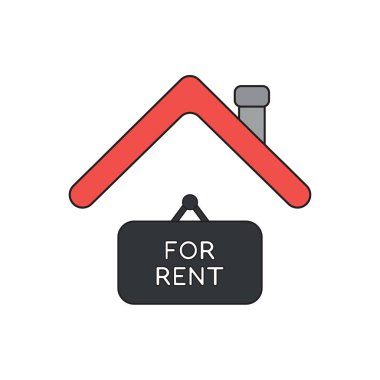 Çatı altında kiralık asılı işareti vektör simgesi kavramı.