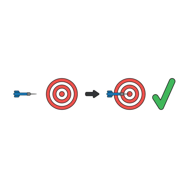 Icono vectorial concepto de ojo de toro y dardo con marca de verificación . — Vector de stock