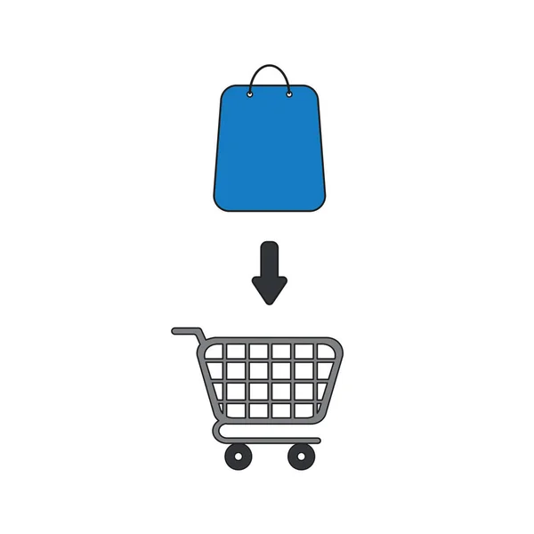 Vector ikon fogalma bevásárlótáska belsejében bevásárlókosárba. — Stock Vector
