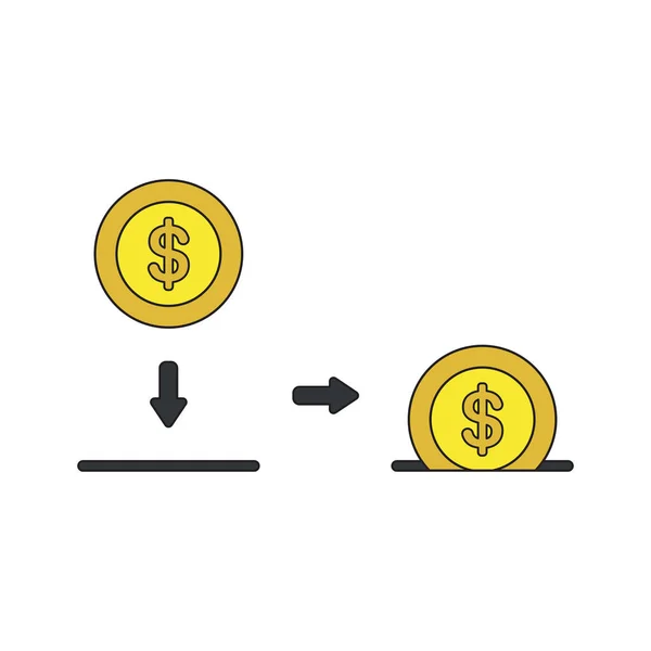 Vector icon concept of dollar coin inside moneybox hole. — Stock Vector