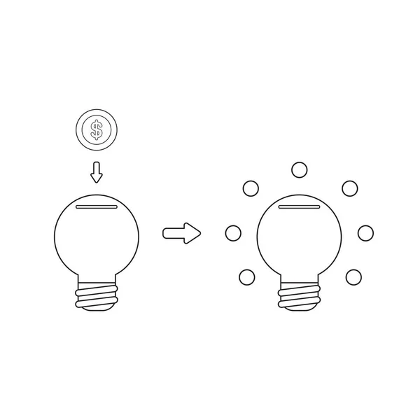 Vektor-Icon-Konzept der Glühbirne Sparbüchse Loch mit Dollar und — Stockvektor
