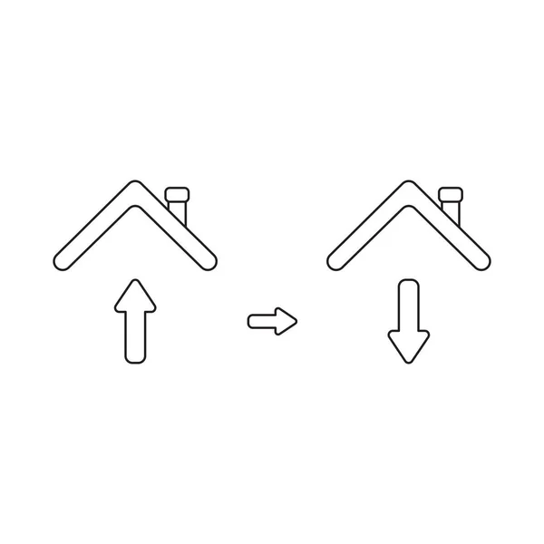 Icône vectorielle concept de flèche haut et bas sous le toit de la maison . — Image vectorielle