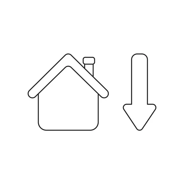 Conceito de ícone vetorial de casa com seta para baixo . — Vetor de Stock