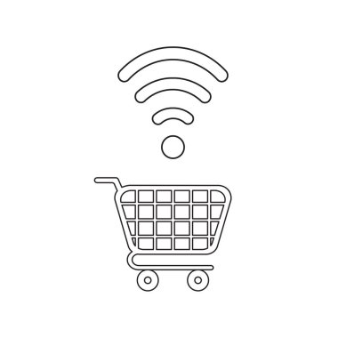 Alışveriş sepeti ile kablosuz sembol vektör simgesi kavramı.