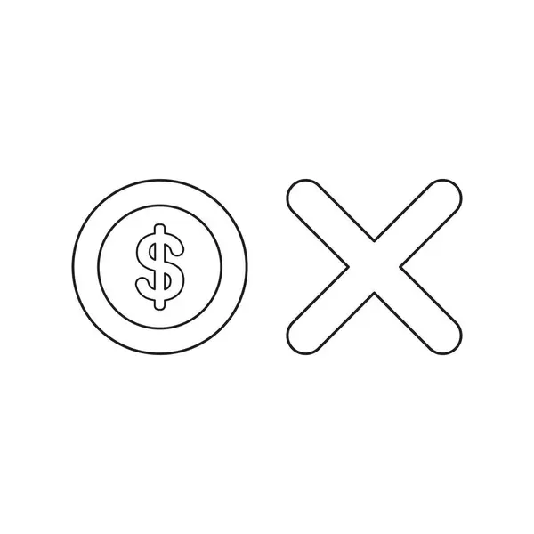 Icono vectorial concepto de moneda de dólar con marca x . — Vector de stock