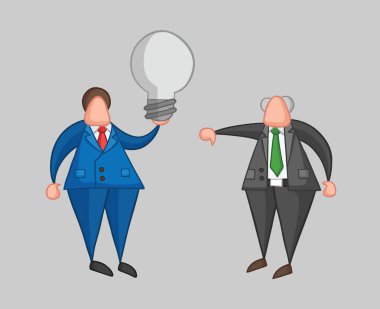 Elle çizilmiş vektör işadamı işçi kötü bir fikir ve patron sho var