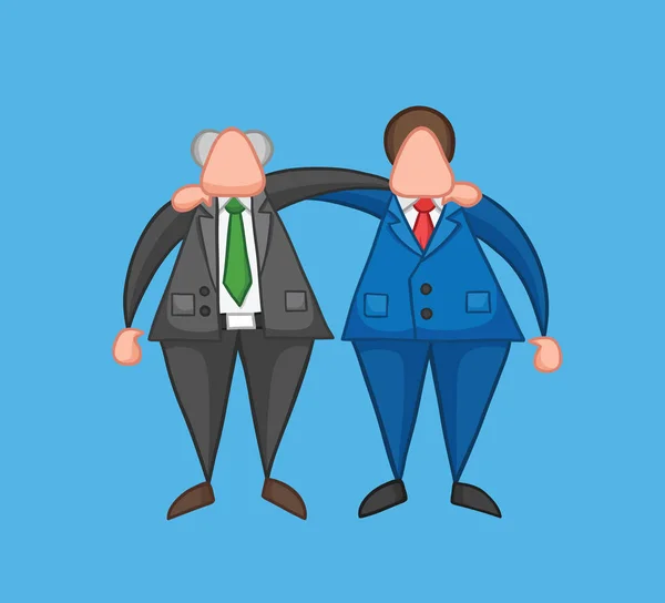 Hand-drawn vector happy boss and businessman worker hugging each — Stock Vector