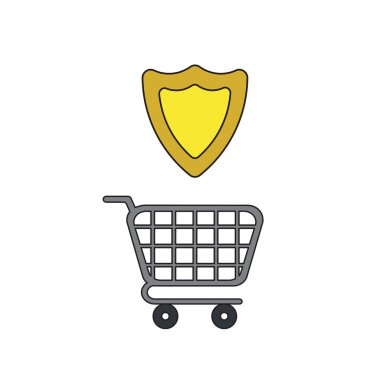 Kalkanlı alışveriş sepetivektör simgesi konsepti.