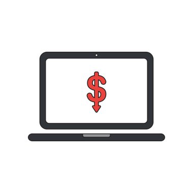 Dolar ok vektör simgesi kavramı dizüstü co içinde aşağı hareket