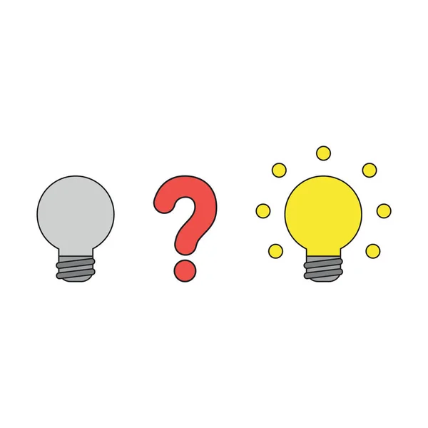 Conceito de ícone vetorial de ponto de interrogação entre duas lâmpadas . —  Vetores de Stock