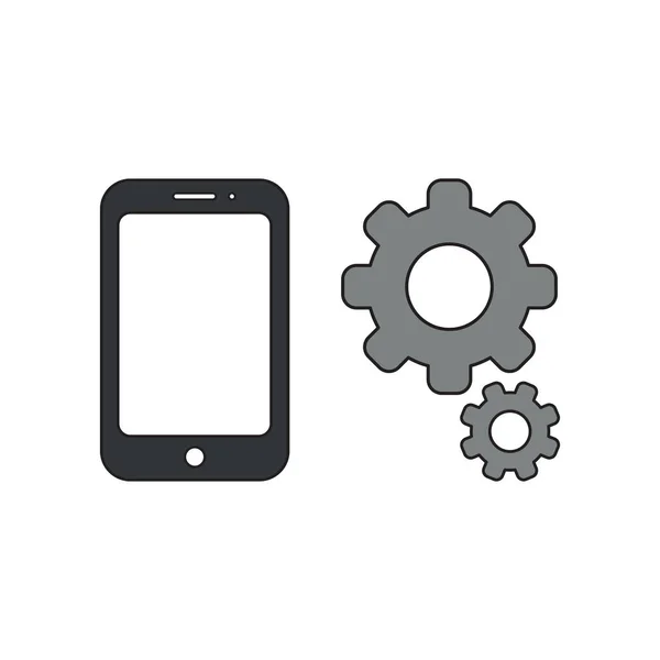 Concepto de icono vectorial de smartphone y engranajes . — Vector de stock