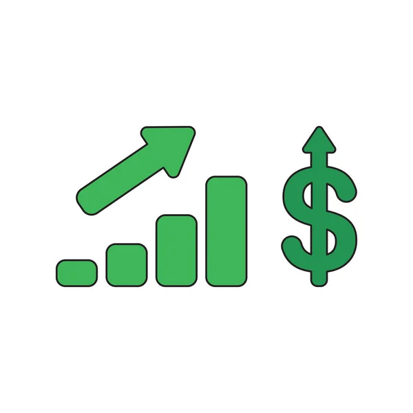 Concepto de icono vectorial del gráfico de barras de ventas con dólar subiendo . — Vector de stock