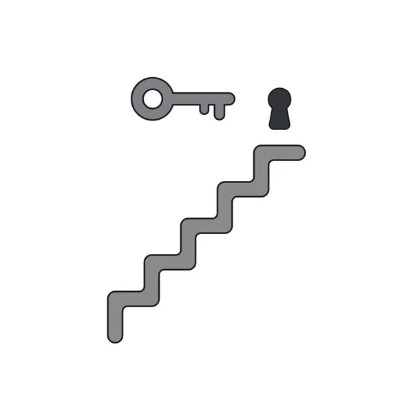 Vector icono concepto de ojo de cerradura, llave en la parte superior de las escaleras . — Vector de stock
