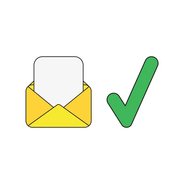 Vector pictogram concept van envelop en blanco papier met vinkje. — Stockvector